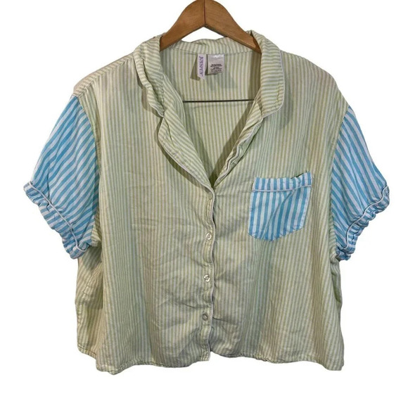 Joyspun Striped Pajama Top Plus Size 2X Front Pocket Short Sleeves Multicolor - Picture 1 of 5